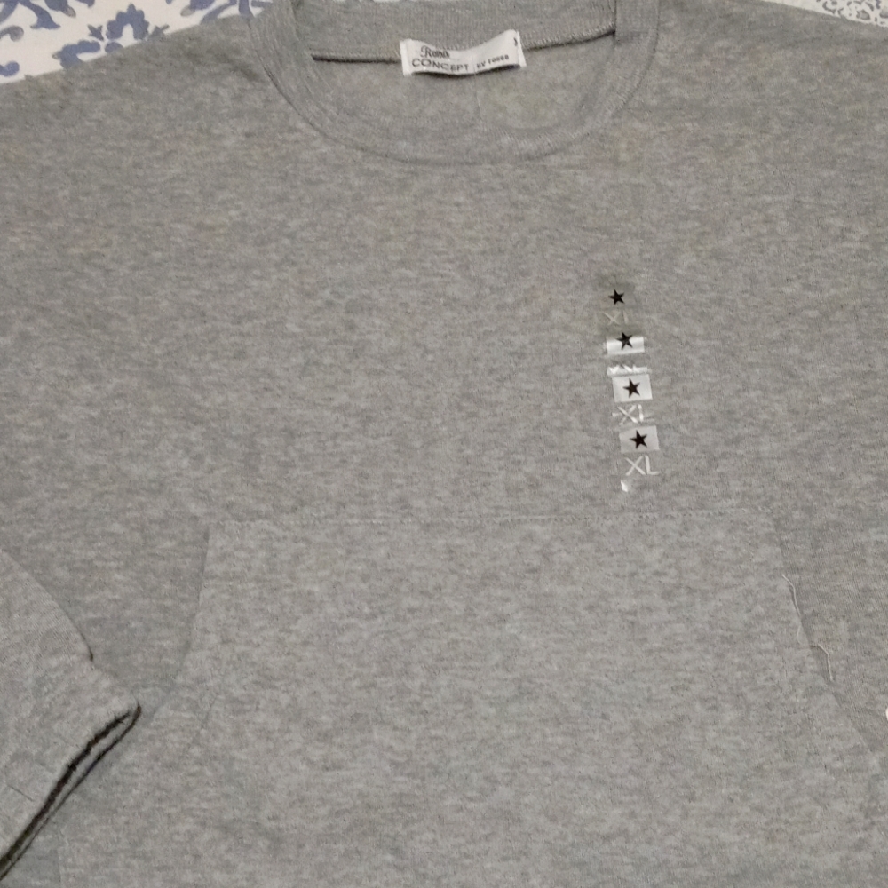 Roma Concept Gray Long Sleeve Kangaroo Pocket Crop Pullover Sweater XL